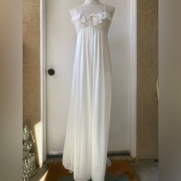 vtg maidenform negligée lace set nightgown robe silky union made usa ivory sz. s - Picture 4 of 16